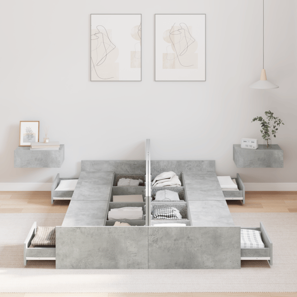 Förvaringssängram Betonggrå 120 x 190 cm Konstruerat trä
