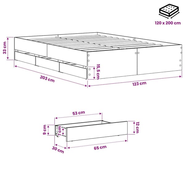 Sängram med förvaring Artisan-ek 120 x 200 cm Konstruerat trä