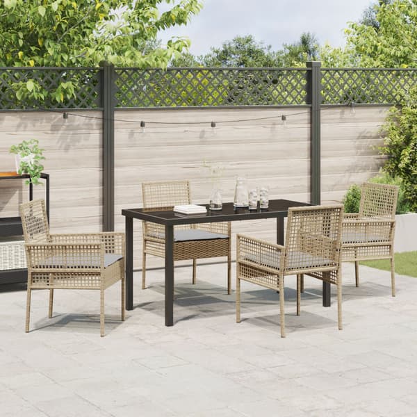 Trädgårdsmöbelset med kudde 5 pcs Beige konstrotting
