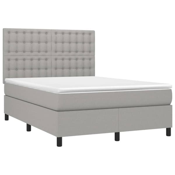 Ramsäng med madrass & LED ljusgrå 140x190 cm tyg