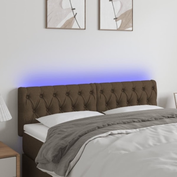 Sänggavel LED mörkbrun 144x7x78/88 cm tyg