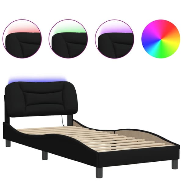 Bed Frame with LED without Mattress "Hvar" Black 90x200 cm Fabric