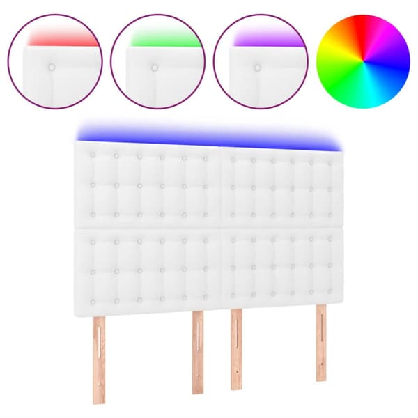 Sänggavel LED vit 144x5x118/128 cm konstläder