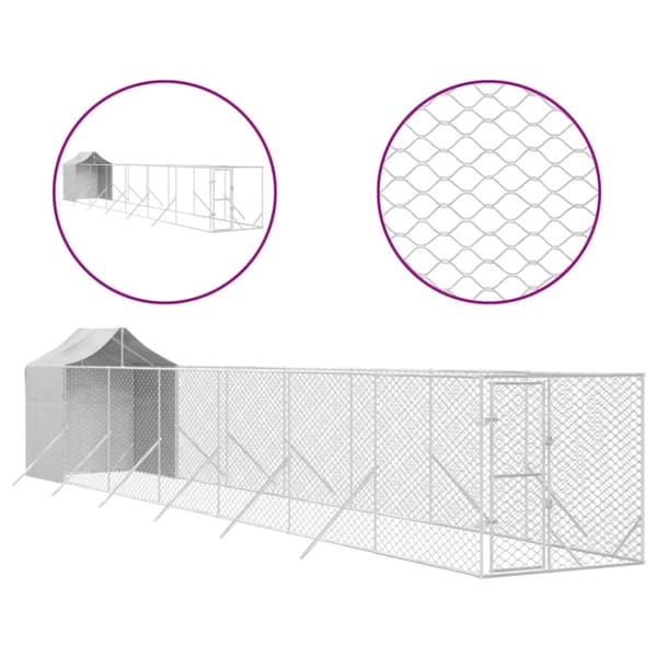 Hundgård med tak silver 2x14x2,5 m galvaniserat stål