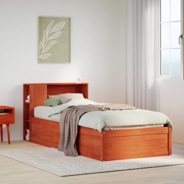 Sängram utan madrass vaxbrun 75x190 cm massiv furu
