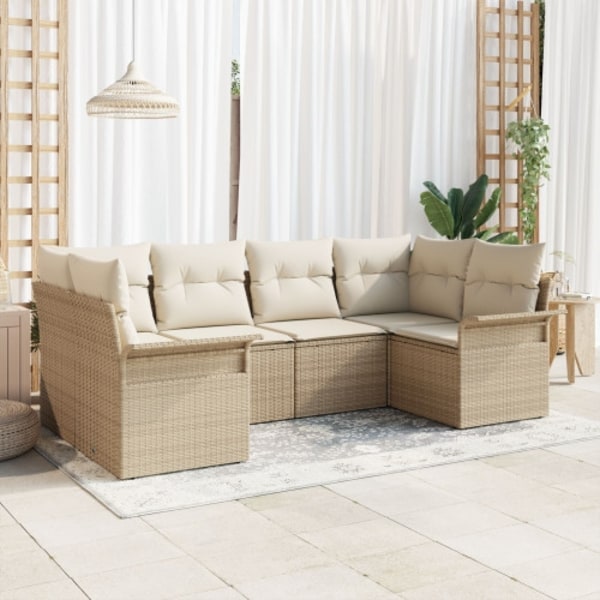 6-delars trädgårdsofa set med kuddar beige poly rattan