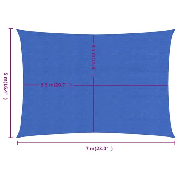 Solsegel 160 g/m² rektangulär blå 5x7 m HDPE