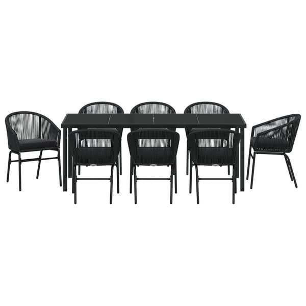 Trädgårdsmöbelset 9 pcs Svart Pulverlackerat stål