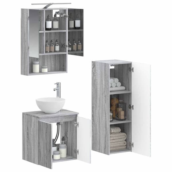 Badrumsmöbelset 4 pcs Grå Sonoma Konstruerat trä och glas