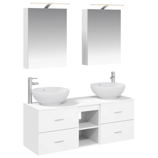 Badrumsmöbelset 5 pcs Vit Konstruerat trä och glas