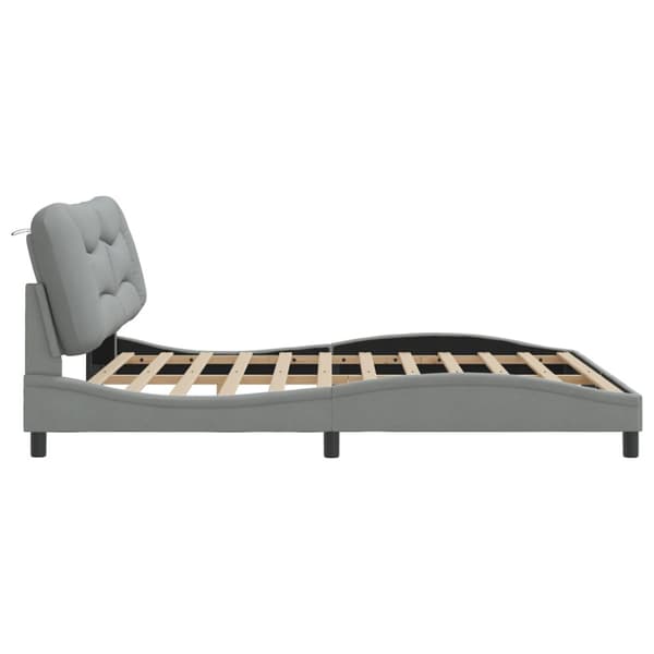 Bed Frame with LED without Mattress "Hvar" Light Grey 180x200 cm Fabric
