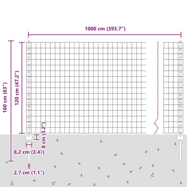 Stängsel med stolpe Grå 1,2 x 10 m Stål
