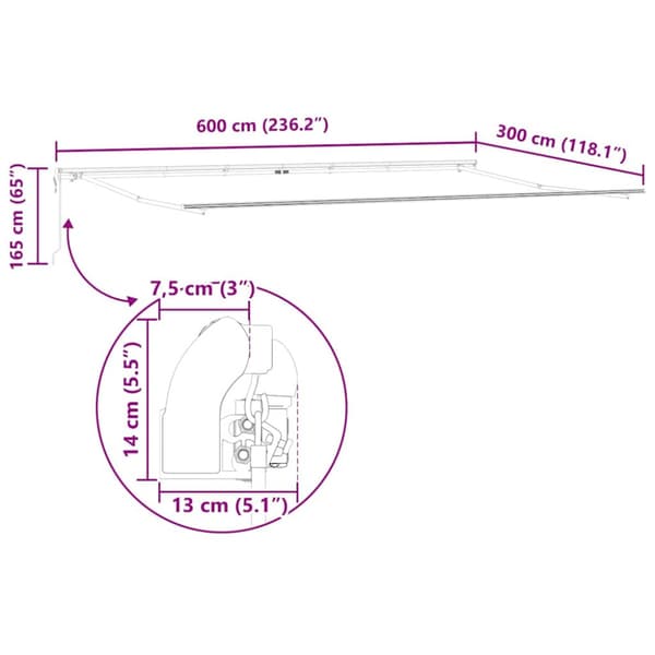 Markisram Vit 600 × 300 cm Aluminium