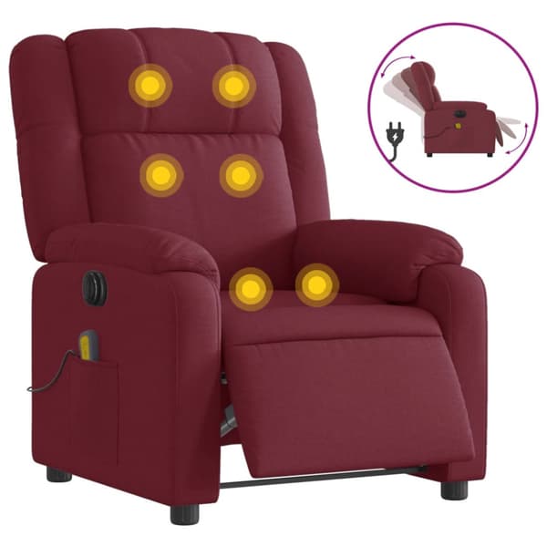 Elektrisk massagefåtölj vinröd tyg