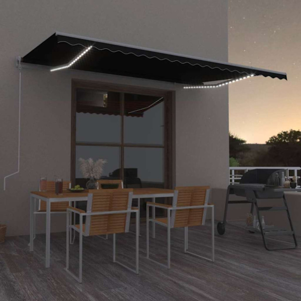 Automatisk markis med vindsensor & LED 500x350 cm antracit