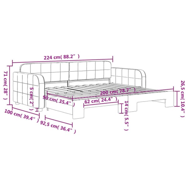 Dagbädd utdragbar svart 90x200 cm sammet
