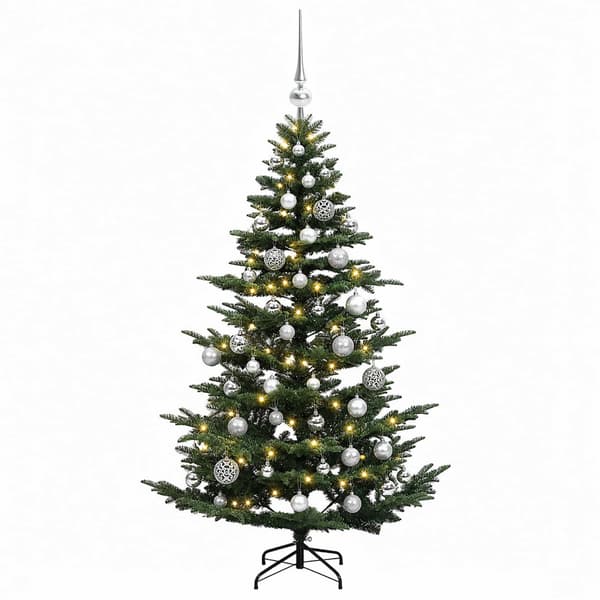 Konstgjord julgran med julkulor 120 cm 150 LED-lampor Varmvit