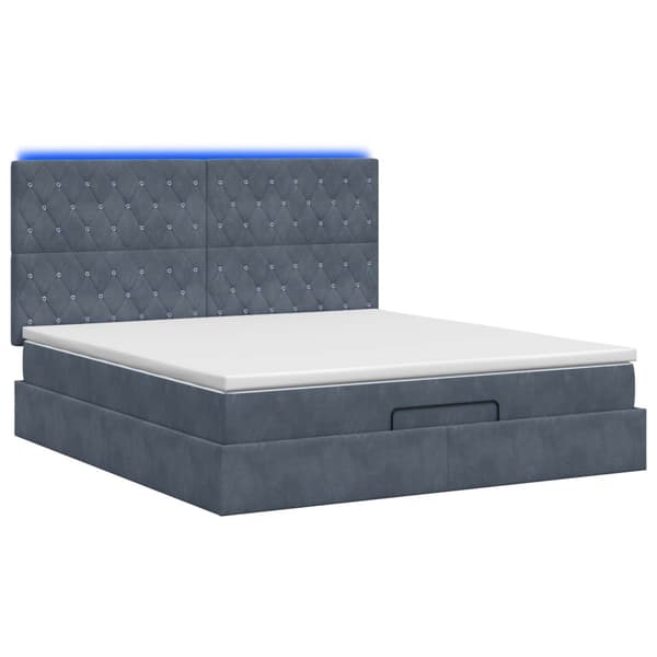 Ottoman-säng med madrass och LED Mörkgrå 140 x 190 cm Sammet