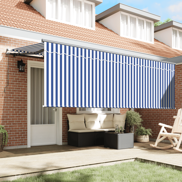 Utfällbar markis Randig Blå 350 x 200 cm tyg
