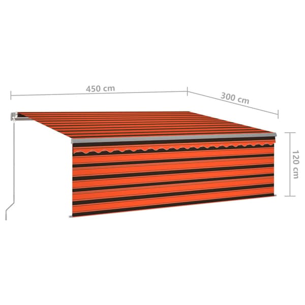 Manuell markis med rullgardin 4,5x3m orange/brun