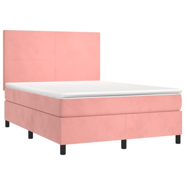 Ramsäng med madrass rosa & LED 140x200 cm sammet