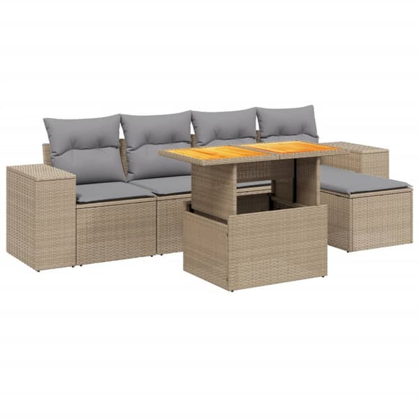Soffgrupp för trädgården med dynor 6 delar beige konstrotting