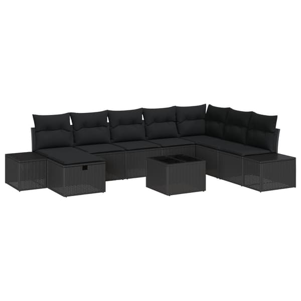 Trädgårdsoffset med kudde 9 pcs Svart Poly rattan
