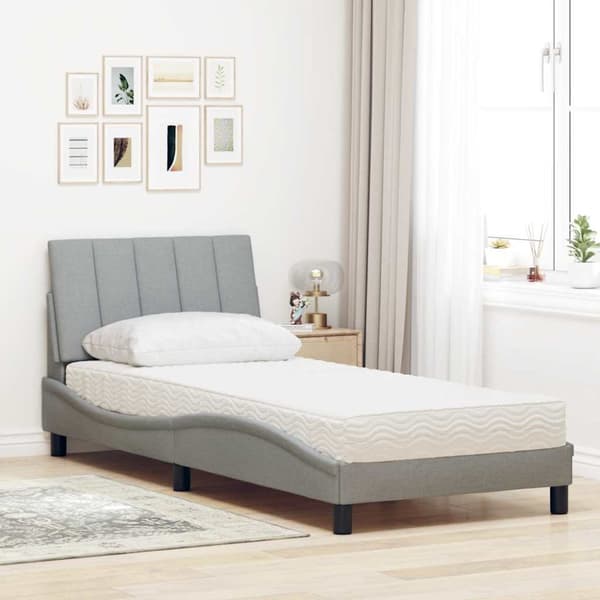 Bed with Mattress "Hanko" Light Grey 90x190 cm Fabric