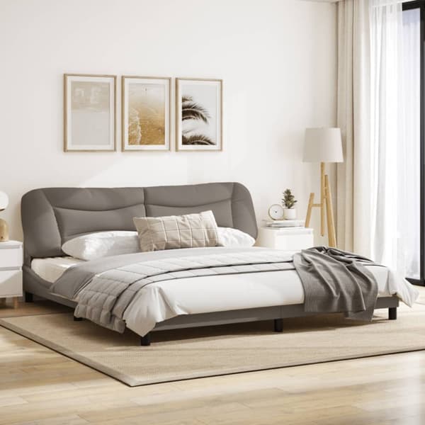 Bed Frame with LED without Mattress "Hvar" Taupe 200x200 cm Fabric