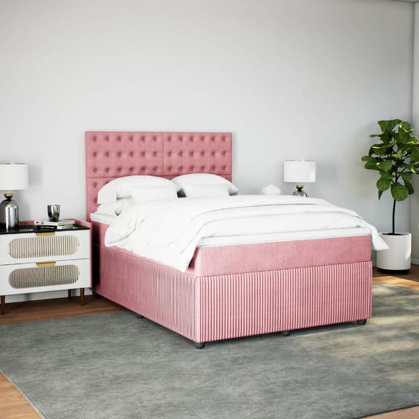 Ramsäng med madrass rosa 160x200 cm sammet