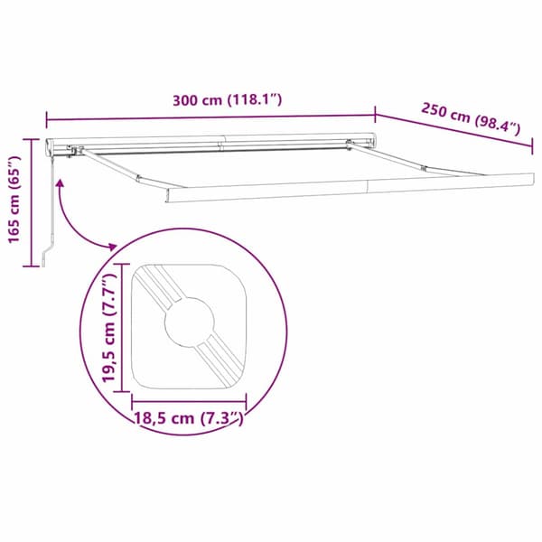 Utfällbar markis Vit 300 x 250 cm Tyg och Metall