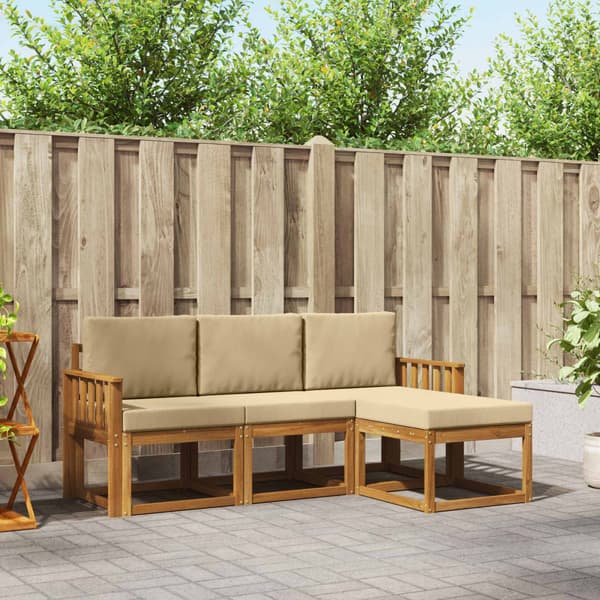Utomhussoffset med kudde 4 pcs Naturlig och Beige