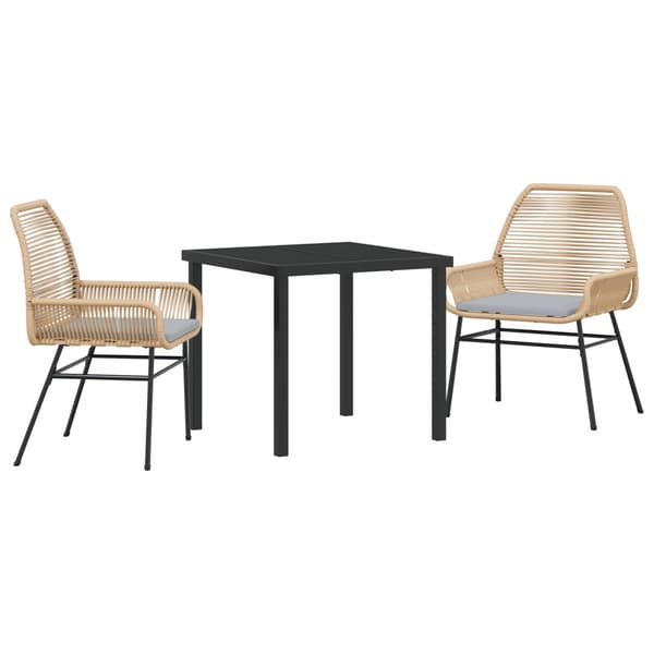 Trädgårdsmöbelset med kudde 3 pcs Brun konstrotting
