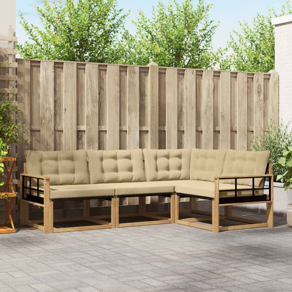 Utomhussoffset med kudde 4 pcs Vit och Beige