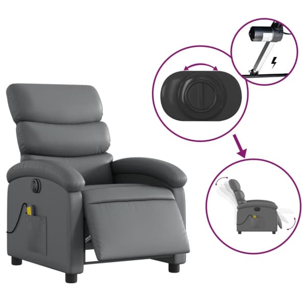 Elektrisk massagefåtölj grå konstläder