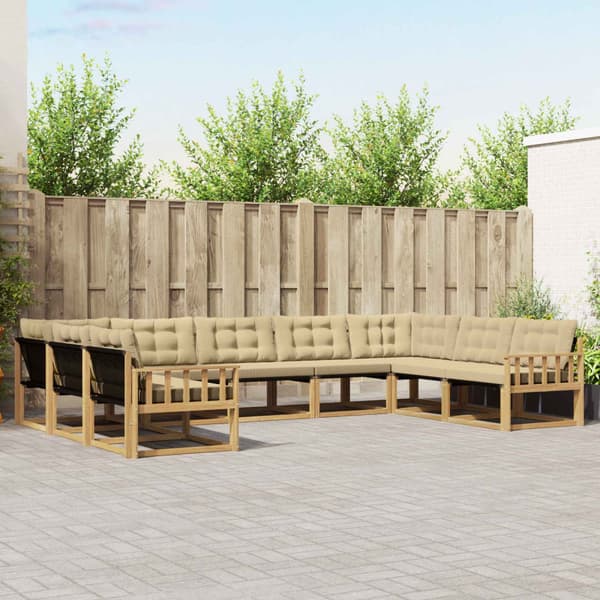 Utomhussoffset med kudde 9 pcs Vit och Beige