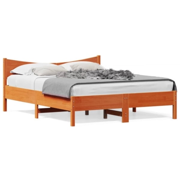 Sängram utan madrass vaxbrun 150x200 cm massiv furu