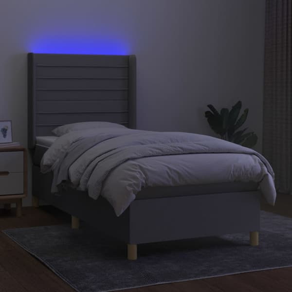 Ramsäng med madrass & LED ljusgrå 90x200 cm tyg