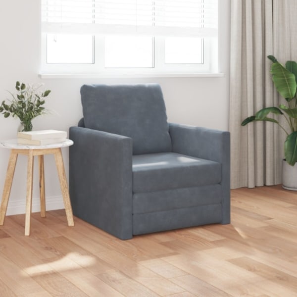 Floor Sofa Single Convertible Velvet 74x77x81 cm Mörkgrå