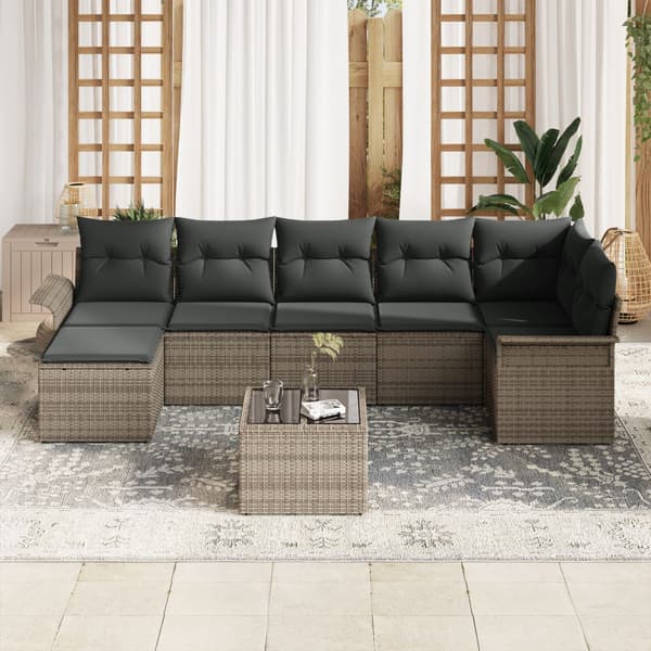 Trädgårdsoffset med kudde 8 pcs Grå Poly rattan