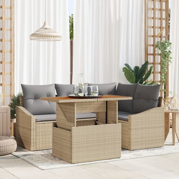Trädgårdsoffset med lagring 5 pcs Beige Poly rattan