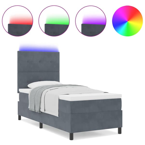 LED Box Säng med madrass Mörkgrå 90 x 190 cm Sammet