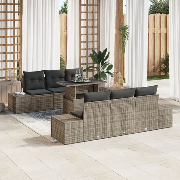 Trädgårdsoffset 7 pcs Grå Poly Rattan och Pulverlackerad Stål
