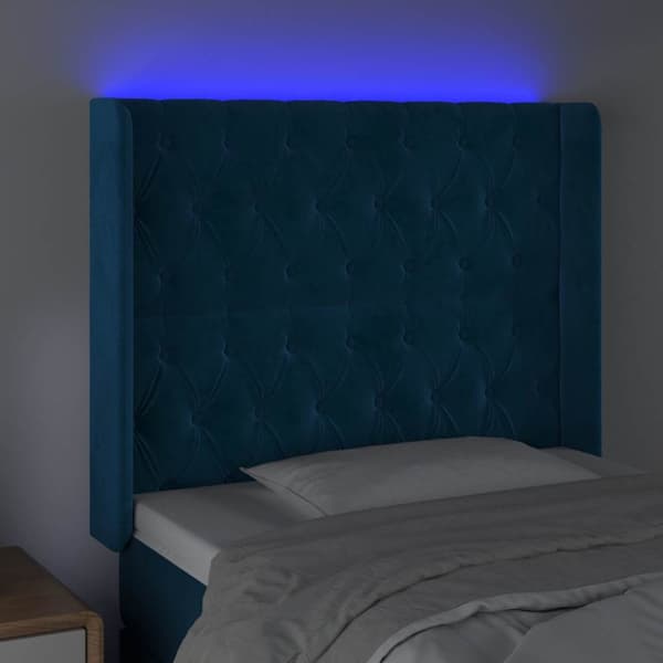 Sänggavel LED mörkblå 103x16x118/128 cm sammet