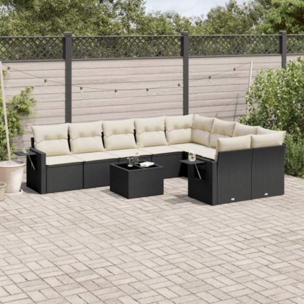 Loungegrupp 10 delar med svarta dynor konstrotting