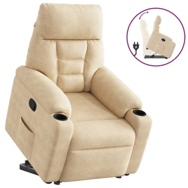 Reclinerfåtölj med uppresningshjälp gräddvit mikrofibertyg