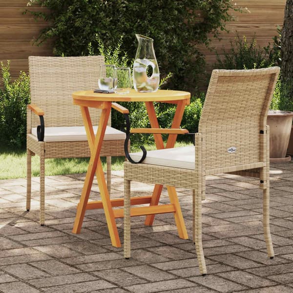 Trädgårdsstolar 2 pcs Beige och krämvit Poly Rattan och Akacia