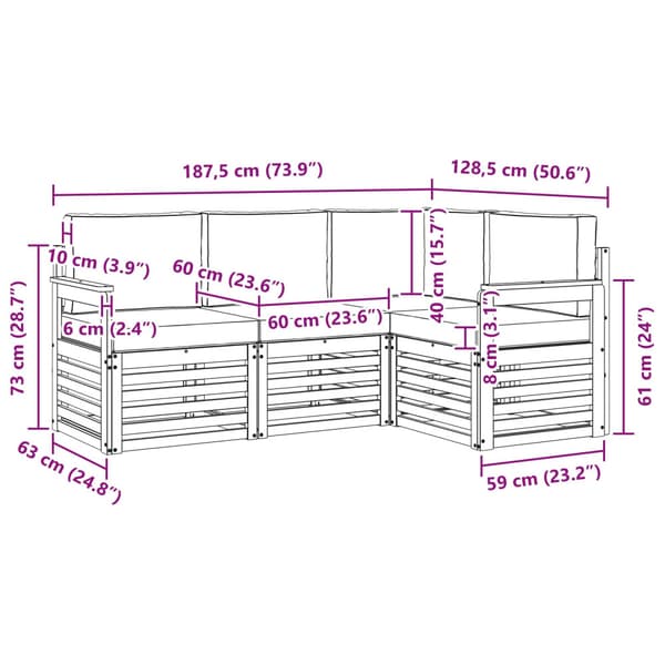 Utomhussoffset 4 pcs Vit och grädde 187,5 x 128,5 x 73 cm