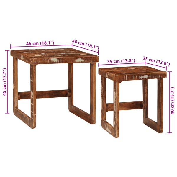 Satsbord 2 pcs Brun 46 x 46 x 45 cm Solid återvunnen trä