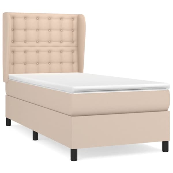 Ramsäng med bäddmadrass cappuccino 80x200 cm konstläder